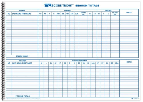 Score It Right Side By Side Baseball/Softball Scorebook – Premium Score Keeping Book – 16 Player - 30 Game Scorebook with Pitch Count, Individual Player Stats, Batting Average Chart - 11.5" x 16"
