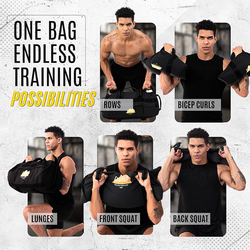 Sandbags for Working Out - Unfilled Fitness Sand Bag with 9 Handles, Dark Gray, Medium (15-75 lbs) - Durable 1200D Oxford