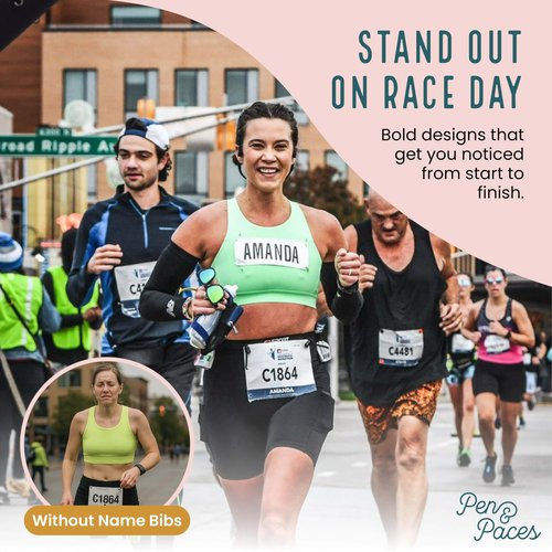 Pen & Paces First Marathon Name Bib Kit – Weatherproof, Tear-Resistant Race Bib with Alphabet Decals & Safety Pins – Add-Your-Name Running Accessory for 5Ks, Marathons, Triathlons, Cycling & Races