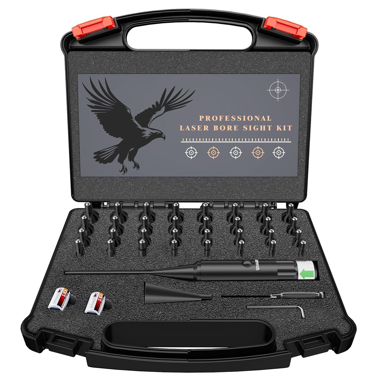 Bore Sight Laser Professional Green Laser Bore Sight Kit with 32 Adapters fit 0.17 to 12GA Calibers, Multiple Caliber Green Bright Bore Sighter Laser Powerful Support for All Gun, Rifle, Pistol