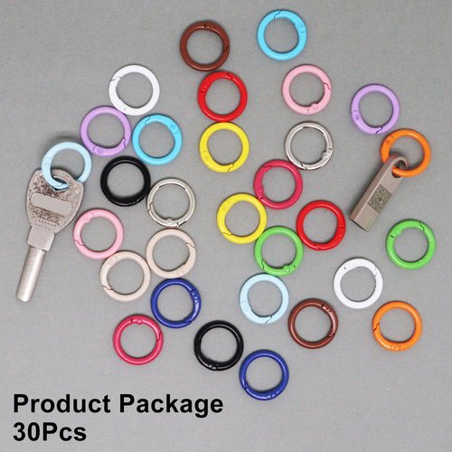S SYDIEN 30 Pack 15 Colors Round Carabiner Clip, 24mm Trigger Spring O Rings Metal, Keychain Rings DIY Accessories for Buckle, Handbag, Purse