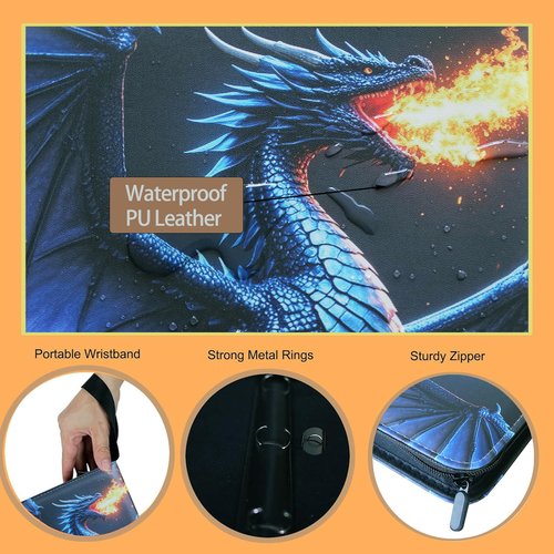 Sihdnok Deluxe Blue Dragon Trading Card Binder – 4-Pocket Zipper Binder with 400 Pockets – Card Album for Standard Size Trading Cards, Great for Collectors and Hobbyists