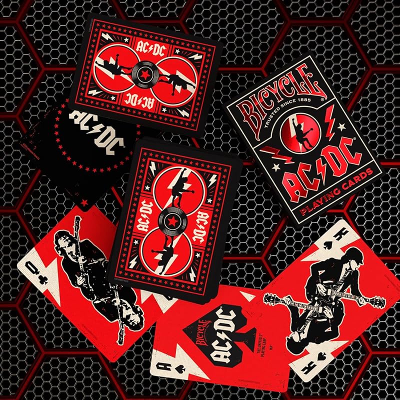 AC/DC Bicycle Playing Cards - Red/Black Deck with Angus Young Art & Lightning Back