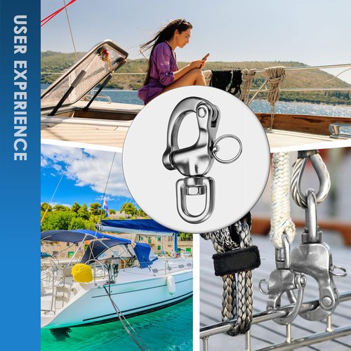 NECMETU Snap Shackle 316 Stainless Steel Swivel Shackle Sailing Halyard, Quick Release Snap Hook Boat Shackles Sailboat Hardware for Sailing Rigging Shackles (2-3/4 Inch - 2Pcs)
