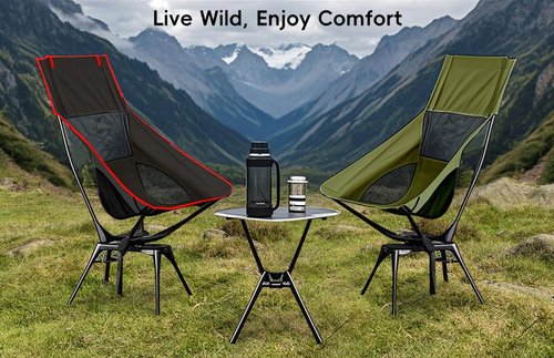 OUTTPLY Swivel Camping Chair, High Back Folding Chair with Head Support, Side Cup Pocket, Stable Portable Outdoor Chair for Camp, Travel, Beach, Party, Fishing, Hiking, Backpacking, Black Red