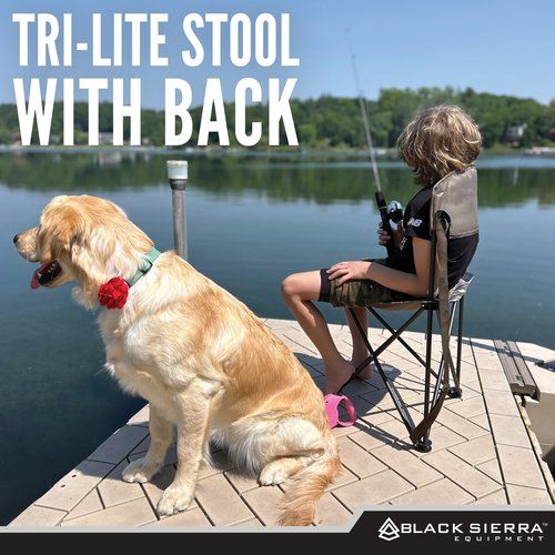 Black Sierra XL Tripod Hunting Stool w/Backrest, Lightweight Portable Fishing Chair w/Cupholder and Carry Strap, Supports 225 Lbs, Portable Outdoor Chair for Hunting, Camping, Travel, Hiking