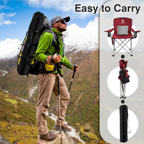 Elevon Folding Camping Chairs, Portable Outdoor Beach Chair for Adults with Carry Bag & Cup Holder, Foldable Lawn Chair with Mesh Backrest for Camp Fishing Hiking Travel Picnic Sports, Burgundy