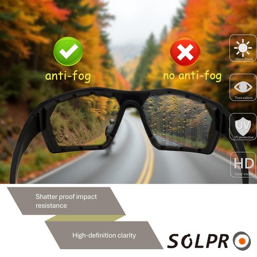 SOL PRO Anti-Fog Motorcycle Riding Glasses, Safety Eye Protection, Wrap Around, Foam Padding, Dustproof Windproof, Hunting, Hiking, Driving, For Men Women