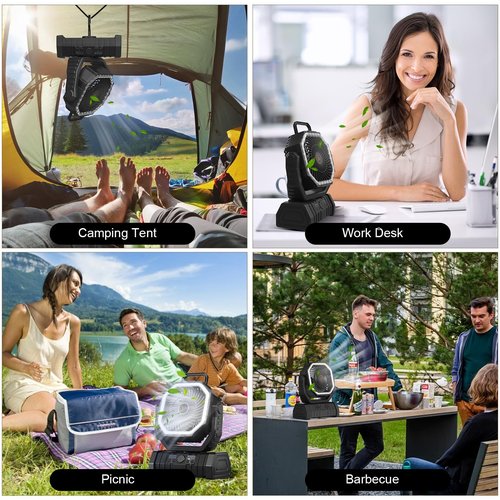 Richday Portable Camping Fan 20000mAh Rechargeable Battery Powered Outdoor Fans with LED Lantern Light USB Charging, Cordless Personal Fan for Tent Travel Camp Desk Car Home Work