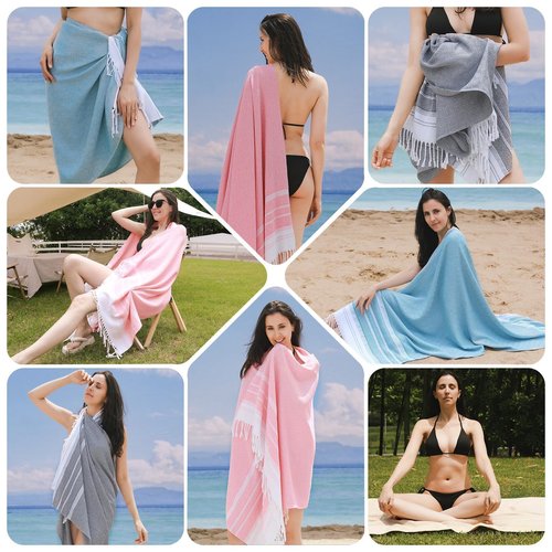 Oversized Turkish Beach Towels 74"x38" Thin Quick Dry Sand Free Pool Swim Bathing Towel Extra Large Blanket Adult Travel Essentials Cruise Accessories Must Haves Summer Blue Stripes