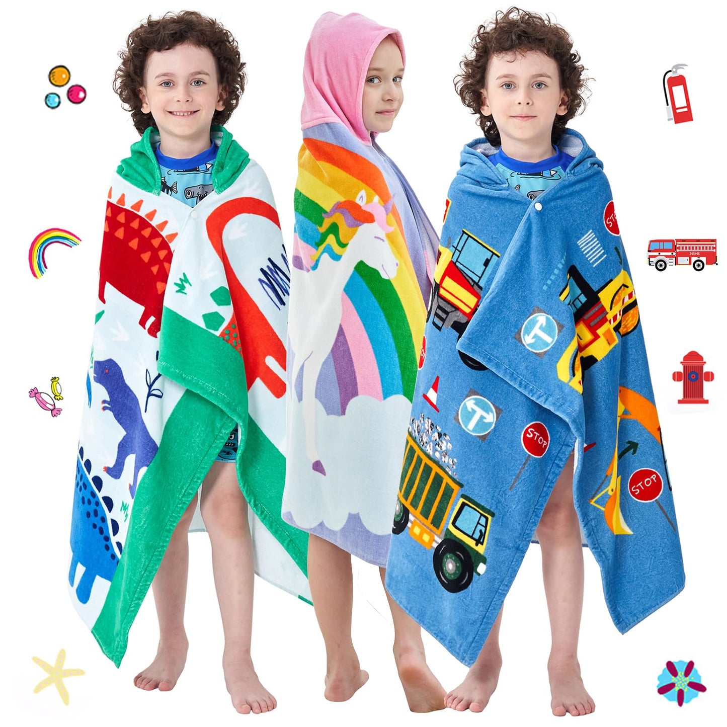 Bavilk Kids Bath Towels, Kids Towel Girls Boys Hooded Beach,Bathroom,Pool Swim Towels 30 × 50 INCH Large Size Ultra Absorbent Cute Cartoon Animal Full Vitality 100% Cotton Dinosaur Towel| Dino