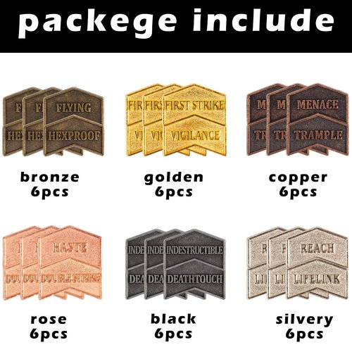 36 Pieces Magic The Gathering Antique Metal Token Counter MTG Keyword Counters Creature Stats Buff Tokens for CCG Card Gaming Accessories