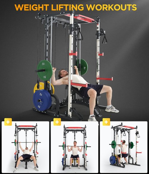 RUNFREELY SM010 Smith Machine Home Gym with Cable Crossover, All-in-ONE Trainer Compact Power Cage for Strength Training
