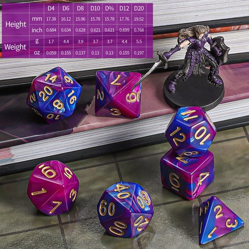CiaraQ DND Polyhedral Dice Set with a Black Dice Bag for D&D RPG MTG Role Playing Table Games