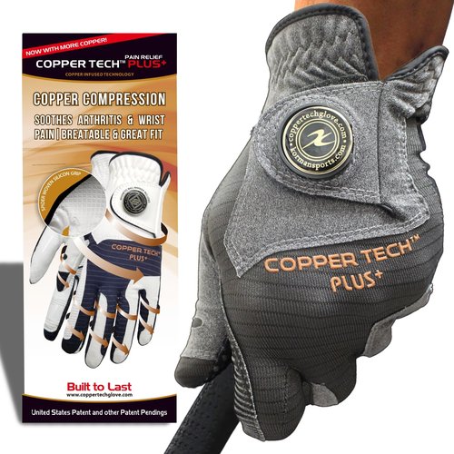 Copper Tech Men’s Golf Gloves - Joint Support for Golfers with Copper Compression - 100% AAA Synthetic Leather - Built for Comfort & Joint-Friendly - Golf Gloves Men Both Handed Golfers (2nd Gen)
