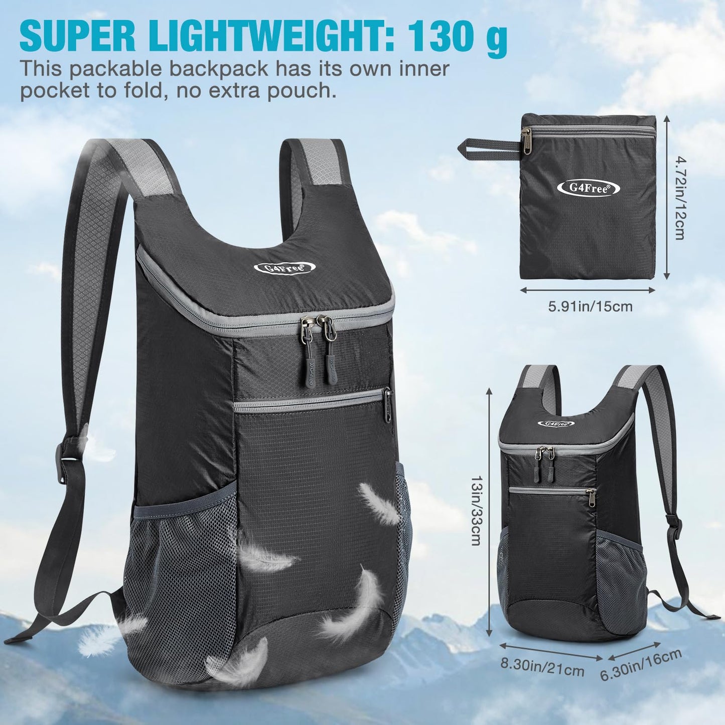 G4Free 10L Lightweight Packable Hiking Backpack, Nylon Daypack Daily Travel