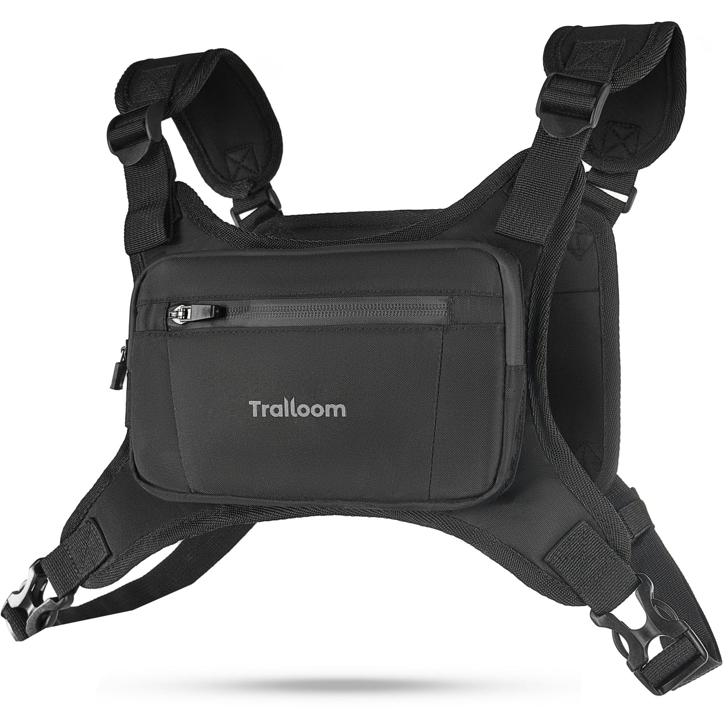 Trailoom Running Chest Pack - Phone Holder,Water Repellent,No Bounce,Reflective Vest,Hidden Pocket - Workout Bag for Runners, Cycling, EDC Pouch, Jogging Carrier, Men & Women, Lightweight (Black&Gray)
