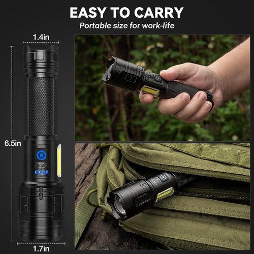 ALSTU Rechargeable 90,000 Flashlight High Lumen - 2 Pack Super Bright LED Flash Light with COB, 7 Modes Powerful Handheld Flashlight for Home