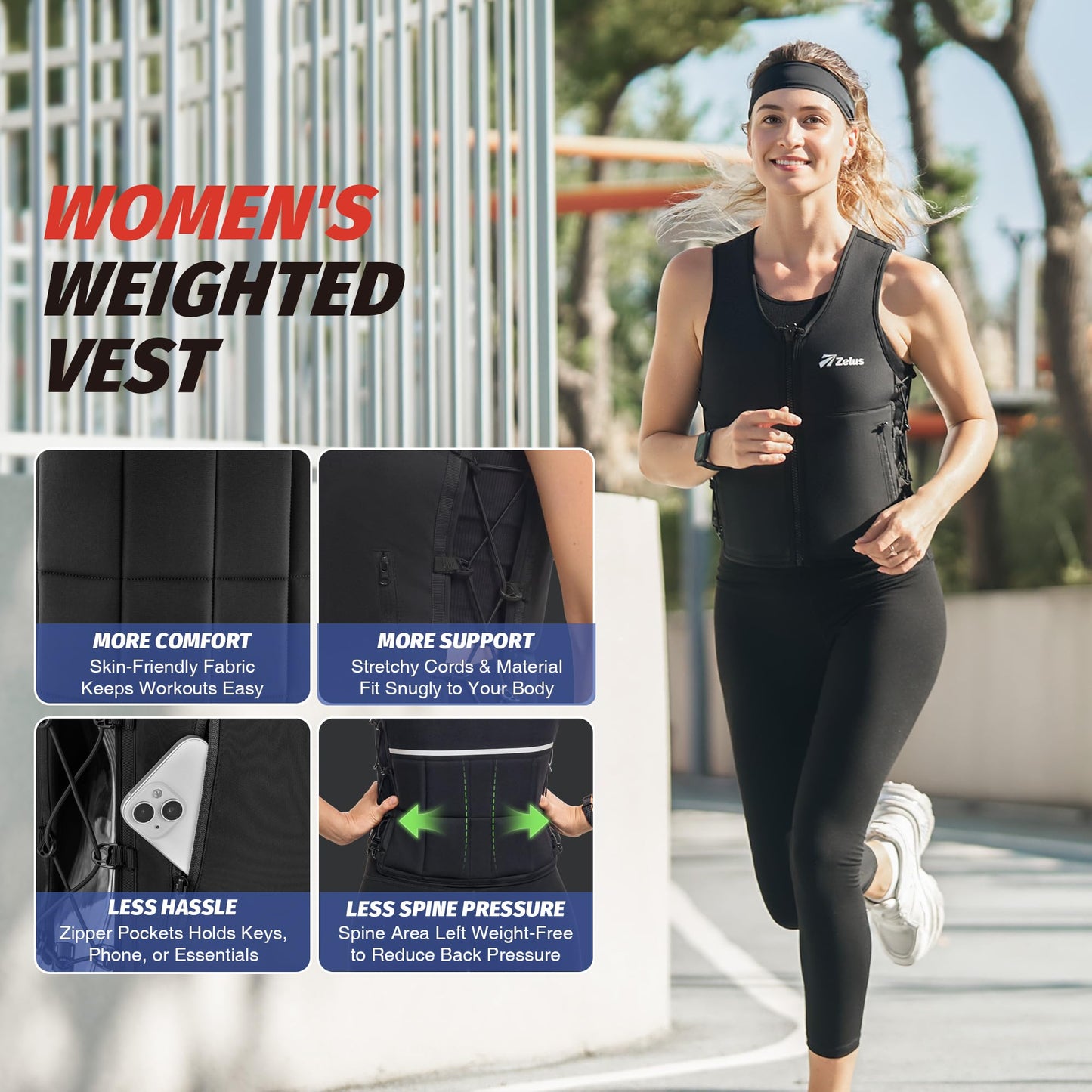 Zelus Weighted Vest for Women Men,Adjustable Z-Fit Slim Walking Vest 1-10lb