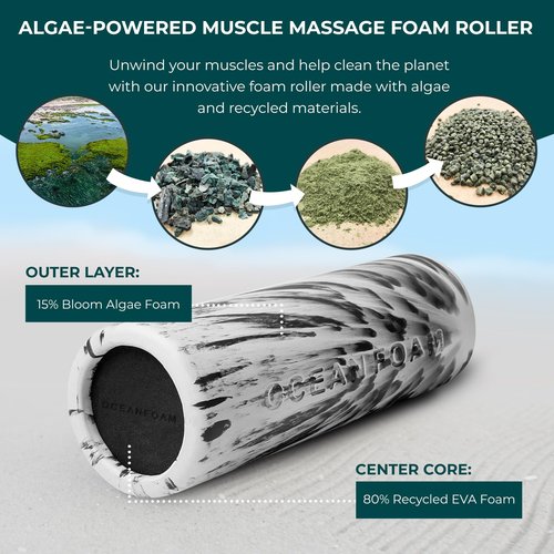 Oceanfoam Smooth Soft Foam Roller (Black Marbled) - Beginner, Travel Sized Low Density Foam Roller for Home & Gym, Physical Therapy, Back Pain, & Exercise - Yoga & Athletics (12.5" x 5")