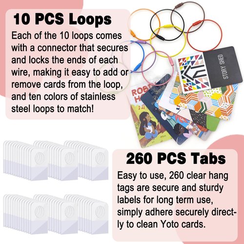 xcivi Card Holder for Yoto Audio Player, Designed for Yoto Cards Rings and Tabs 260PCS Self Adhesive Tabs with 10 Loops, Kids Travel Carrier of Yoto Card Accessories