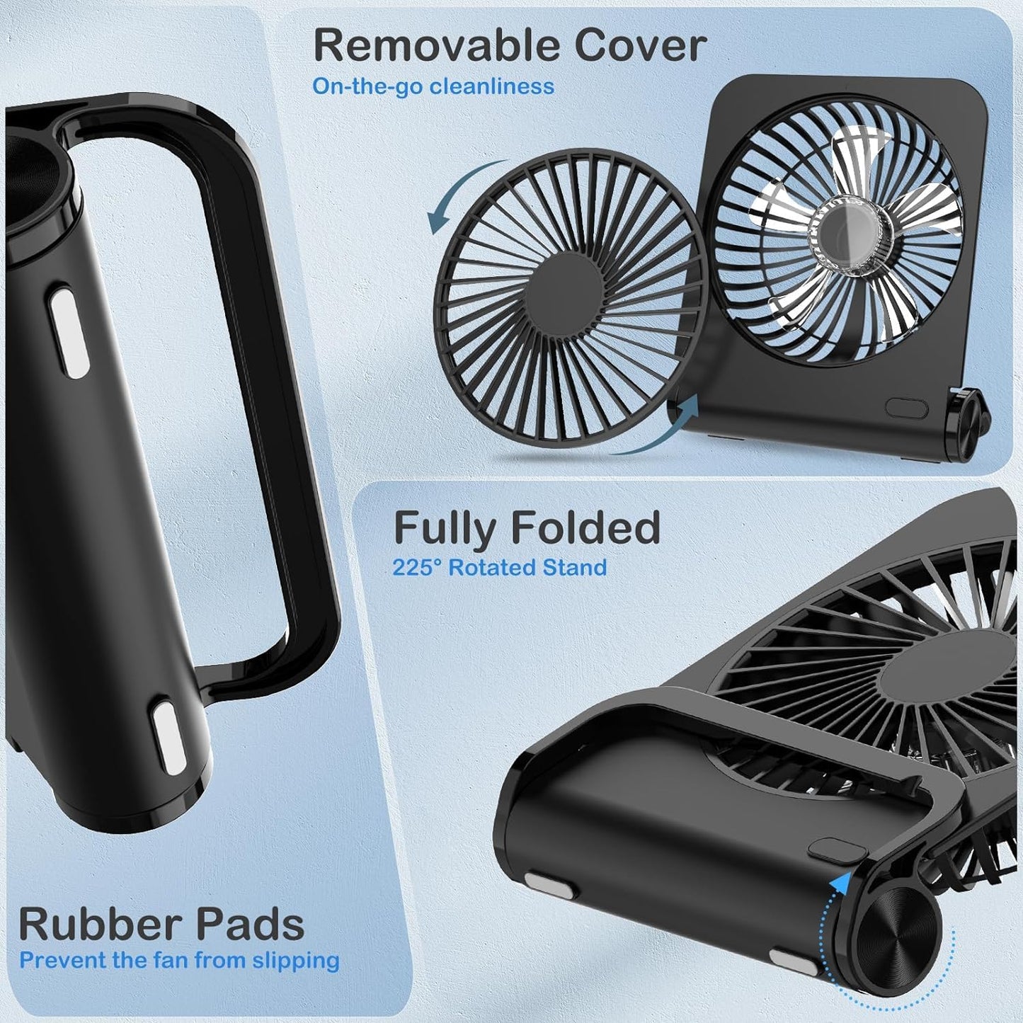 EasyAcc Small Travel Desk Fan, 4000 mAh Slim Portable Fan for Slumber Pod Camping, 180°Tilt Folding, Fully Foldable, Rechargeable, Office Desktop Desk Camping Travel Accessories