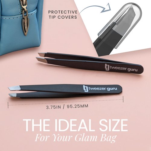 Tweezer Guru Tweezers for Women Facial Hair & Men – Precision Slant-Pointed Eyebrow Tweezer for Ingrown Hair, Blackhead & Splinter Removal (Black)