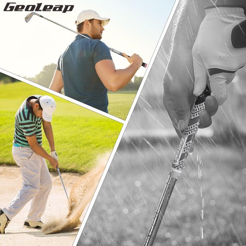 Geoleap Golf Grips Set of 13 - Grips with 15 Tapes and Repair Kits, High Feedback Back Rib Technology, All-Weather Cross Corded Rubber Performance (Grey-Classic, 13 Grips with 15 Tapes)