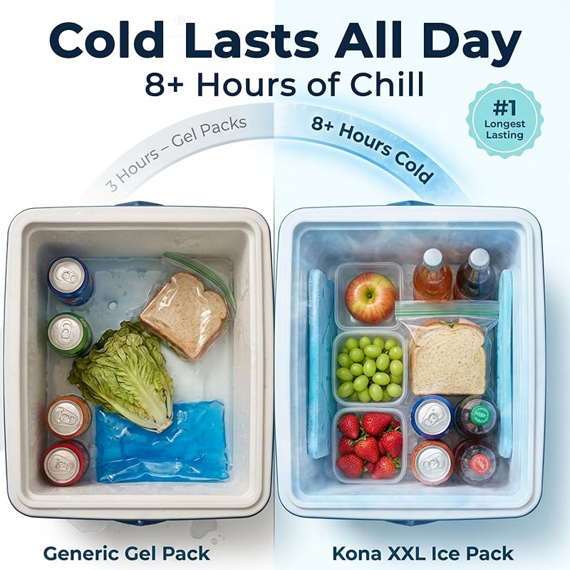 Kona XXL Ice Packs 4-Pack 13x10in - Reusable Slim Freezer Packs, Fast Freeze (-5°C)