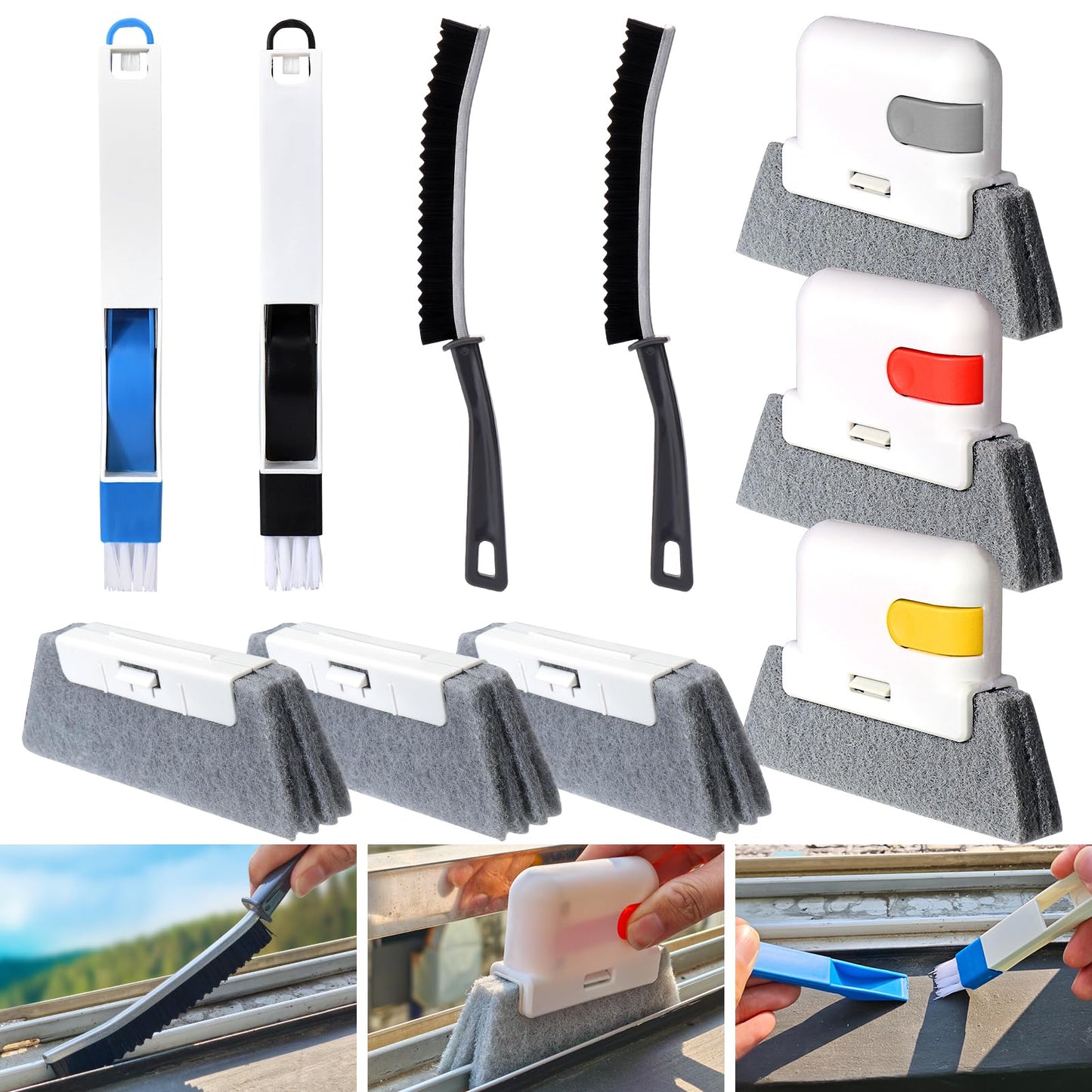 XANGNIER Window Sill Cleaner Tool,10 Pcs Magic Door Window Track Cleaning Tools Kit,Sliding Door Track Cleaner,Groove Crevice Cleaning Brush for Tile Lines/Shutter/Car Vents/Air Conditioner/Keyboard