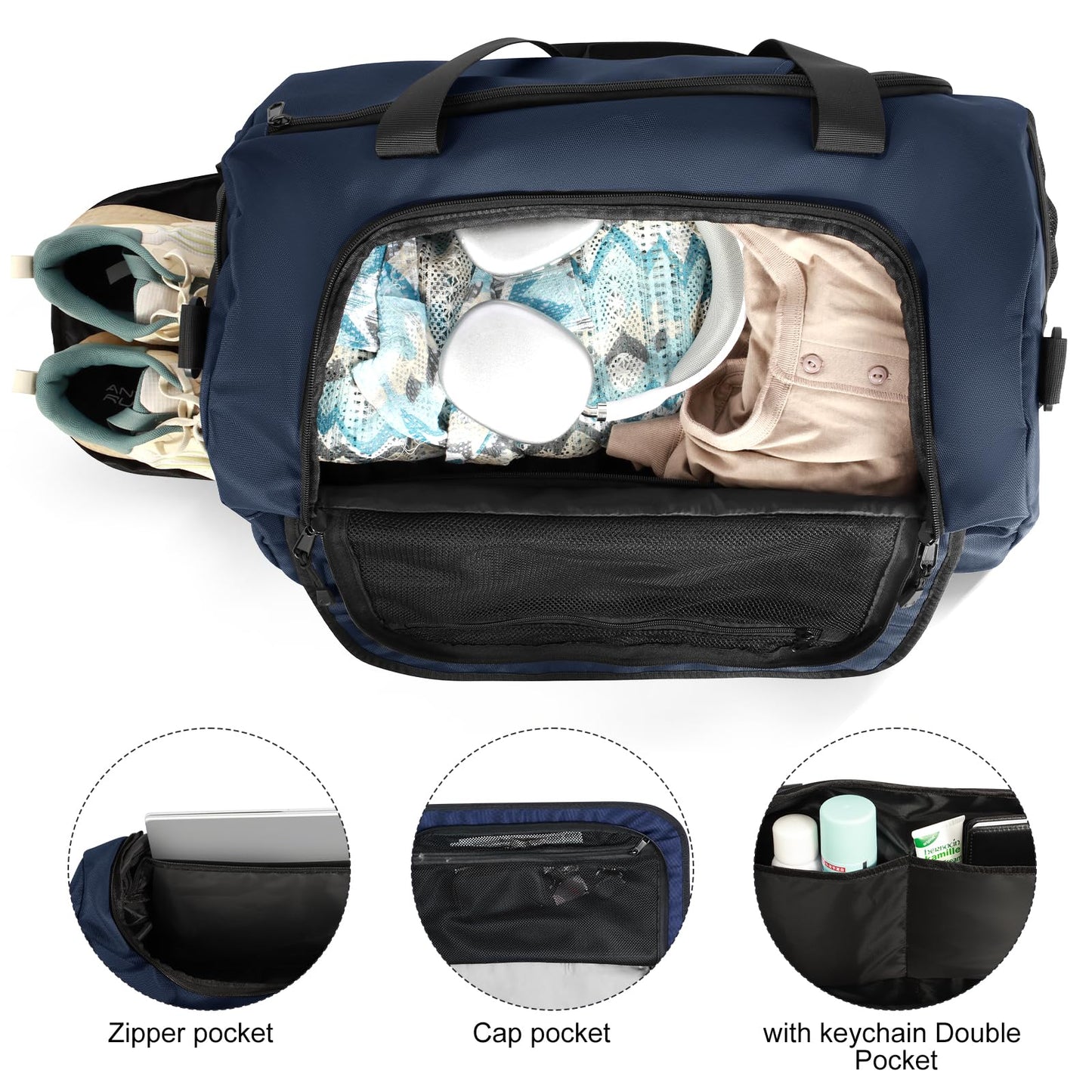 FINYIOE Gym Bag for Men Women With Shoe Compartment & Wet PocketWater Resistant Sports Gym Bag 、shoulder bag、messenger bag Carry On Duffel Bag forWeekend Overnight Traveling (blue)
