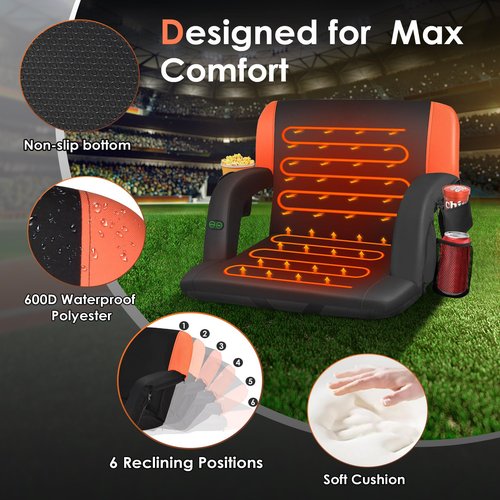 HOPERAN 23" 2pcs Dual-Sided Heated Stadium Seats for Bleachers with Back Support, 3 Levels Heating Bleacher Seat with Backs and Cushion Wide, 5 Pockets Portable Stadium Chair for Outdoor Games Sports