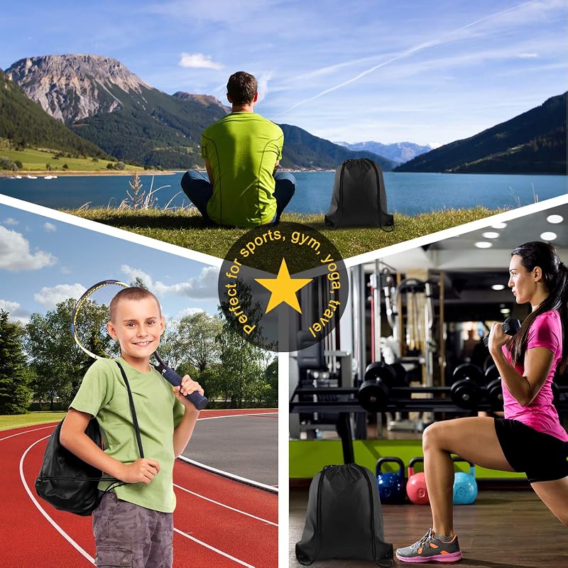 12 Pcs Black Drawstring Backpacks - 39x34 cm Gym Sports Bags (Variation: Black+12)