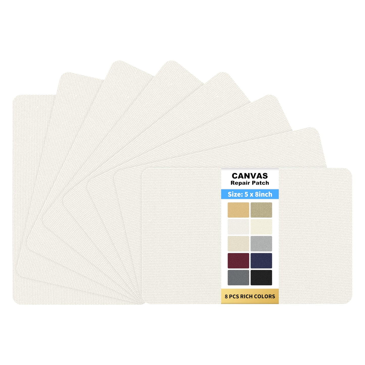 KING MOUNTAIN Canvas Repair Patch 5×8 Inch 8 Pcs Self-Adhesive Waterproof Fabric Patch for Sofas, Tents, Furniture,Tote Bags, Car Seats (Off White)