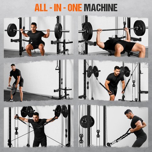 Goimu WM3-V4 Folding Squat Rack, Wall Mounted Power Rack with Dual Independent Pulley System, Functional Trainer with 5 Adjustable Function Modes for Space Saving Home Gym (WM3 Folding Cage, Black)