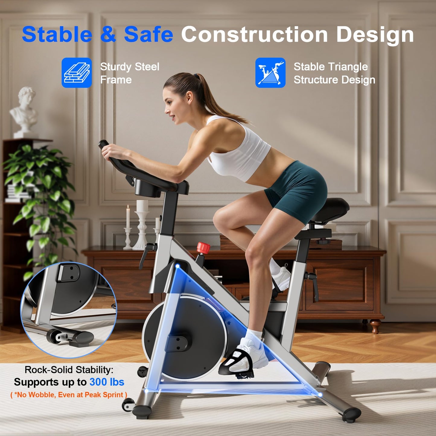 Lacuffy Exercise Bike, Indoor Cycling Bike with 32 Levels of Adjustable Magnetic Stationary Bike, Cycle Bike with 300lbs Weight Capacity, Workout Bike with PitPat App & Comfortable Seat Cushion