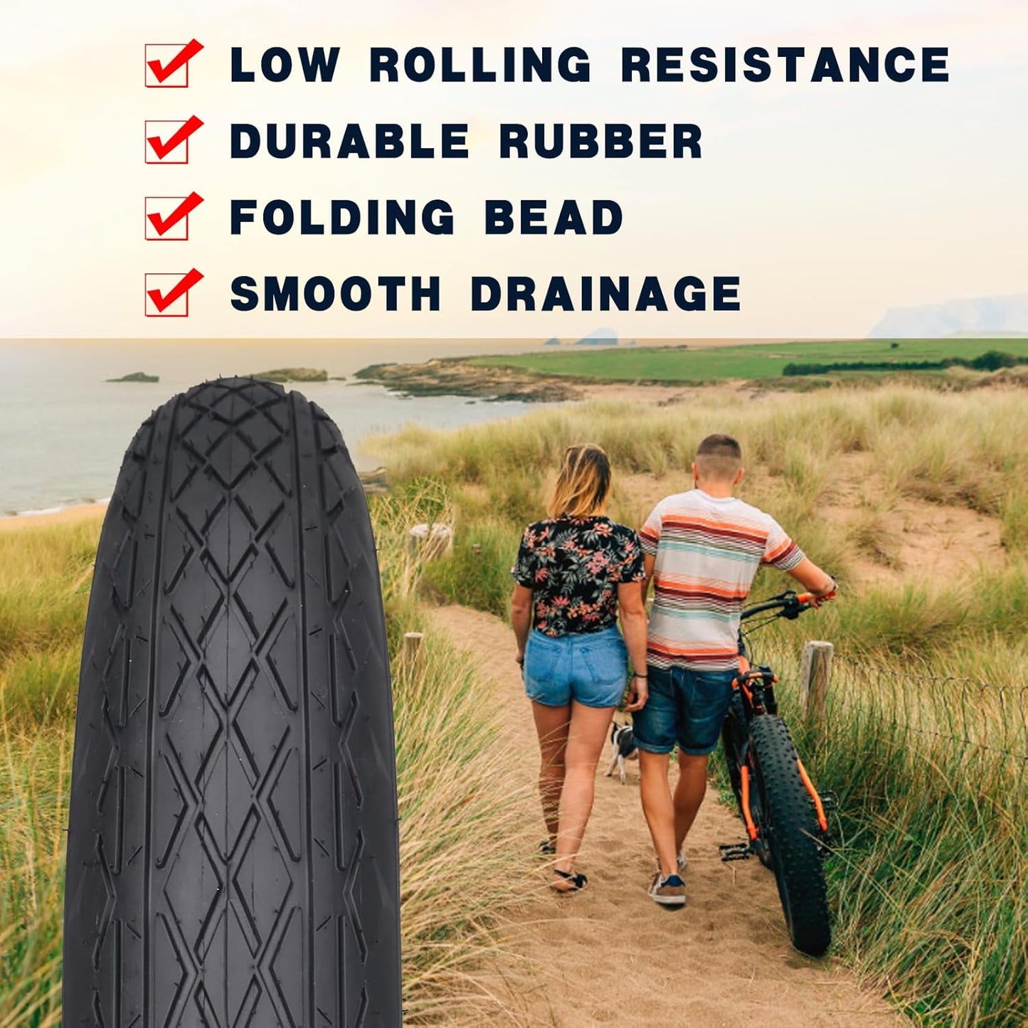 26x4.0 Bike Tire for Electric Bikes - Puncture Resistant All-Terrain Fat Tire with Durable Tread, High Traction for Mountain/Snow/Road - Compatible with E-Bikes 26x4.0 Inches