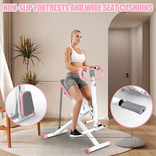 Squat Machine for Home - Exercise Machine with Adjustable Resistance Bands Row-N-Ride Squat Assist Trainer for Glutes Ab Back Legs Workout(Pink)