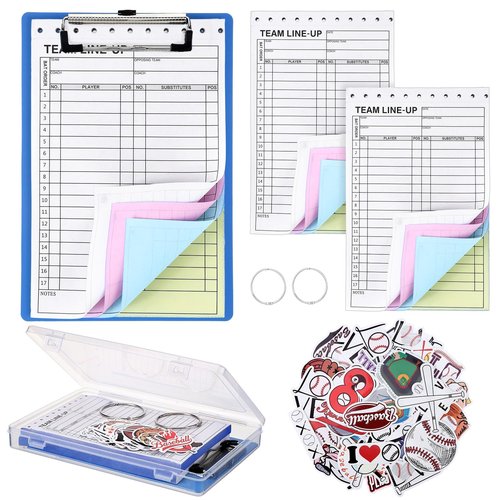 Fuyoooo 80 Set Baseball Softball Lineup Cards with 17 Player Roster 4 Part Form Copy for Coaches Team Sports with Writing Clipboard Storage Box Baseball Softball Stickers and Loose Leaf Binder Ring
