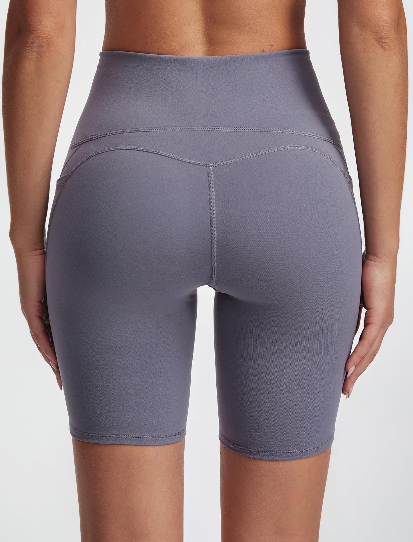 kakola Compression Workout Shorts for Women High Waist Athletic Biker Shorts with Side Pockets Purple