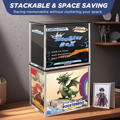 Booster Box Acrylic Case - UV Protection Display for PKMN Booster Sealed Boxes, Thick 0.2" Clear Storage Case with Anti-Scratch Coating, Gift for TCG Collectors (Black Base)