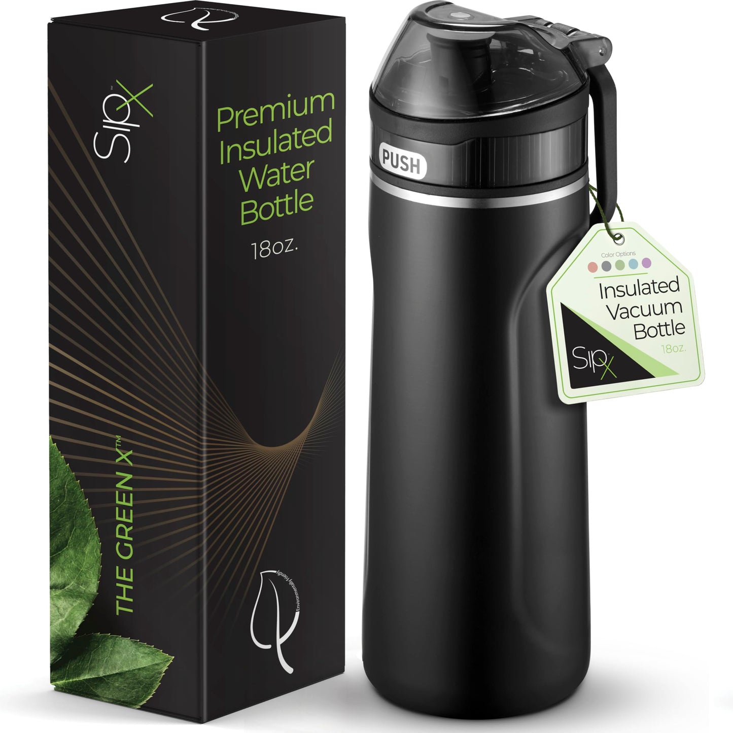 SipX™ 18 oz Premium Stainless Steel Water Bottle with Straw Lid – Triple Insulated Water Bottle, Leakproof, BPA-Free – Slim, Durable Bottle for School, Gym, Office – Black