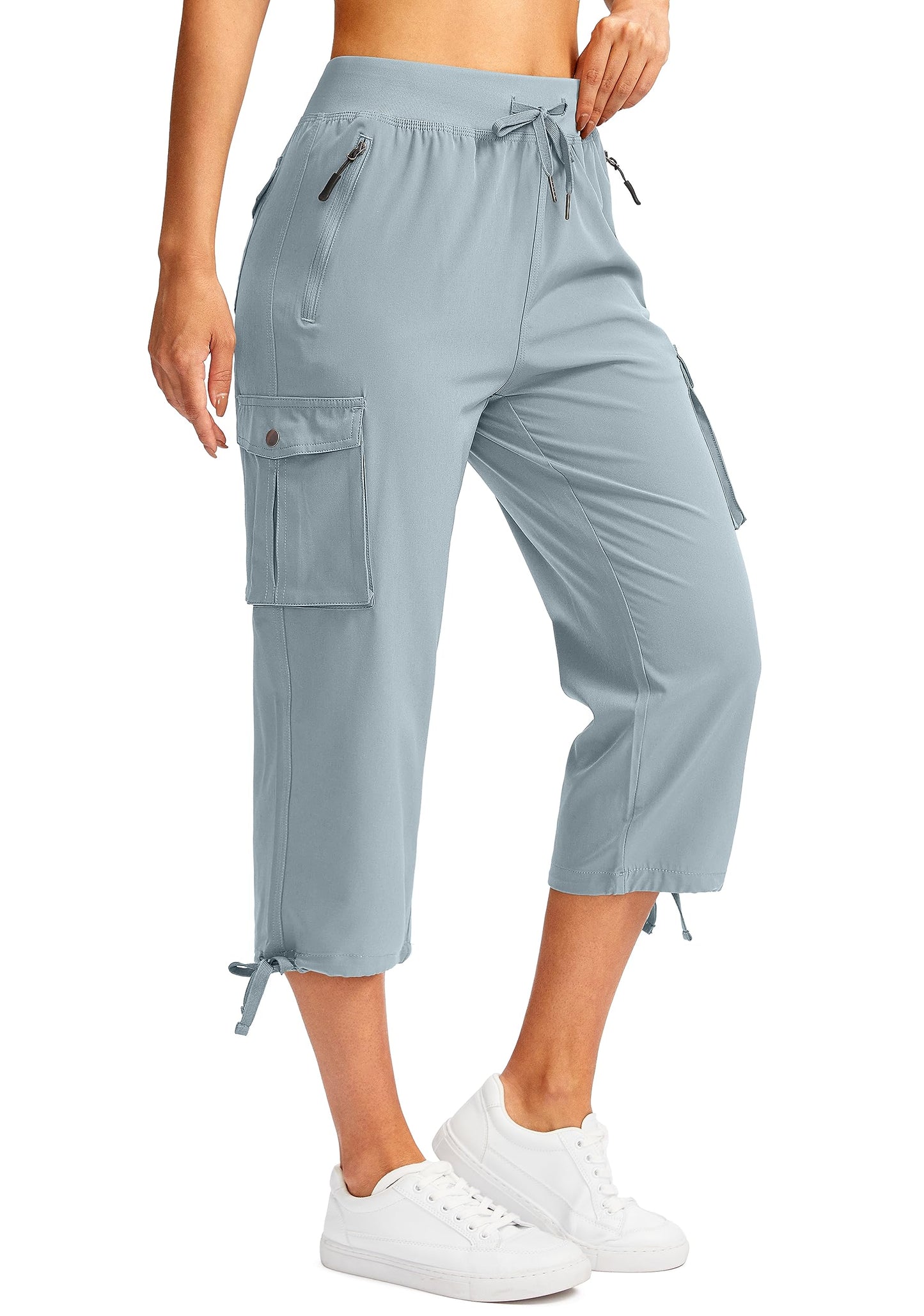 Soothfeel Women's Cargo Capris Pants with 6 Pockets Lightweight Quick Dry Travel Hiking Summer Pants for Women Casual (Light Grey, XS)
