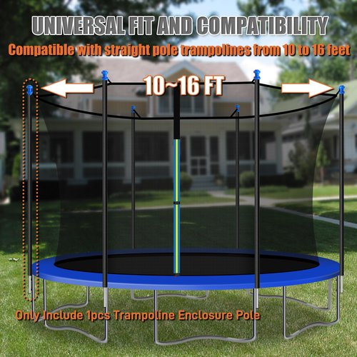 Suninlife 1PCS Trampoline Pole Replacement -Universal Trampoline Enclosure Pole Accessories Fits 8-16FT Straight Pole Trampolines, Include Foam Sleeve, Pole Caps & Hardware for 2 Install Ways