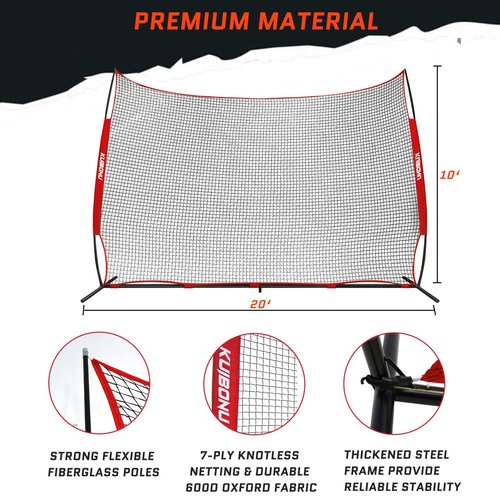KuiBonu 20x10 Foot Lacrosse Backstop Net, 200 Sq Feet of Protection Barrier Net with Sturdy Steel Frame and Heavy-Duty Netting, for Lacrosse Baseball Soccer Basketball and More