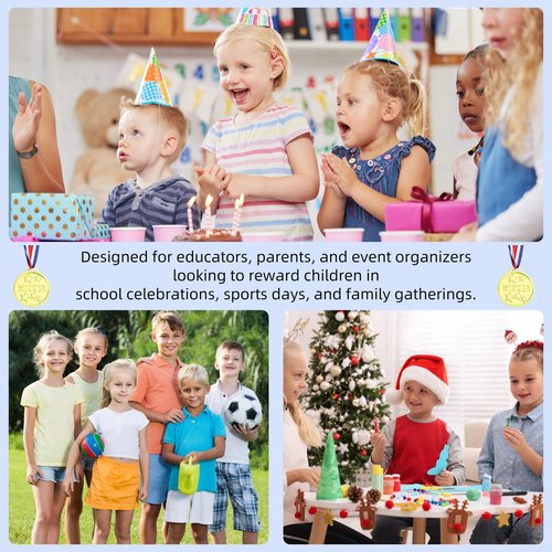 Foyods 24PCS Kids Gold Silver Bronze Award Medals for Awards, 3 Color Preschool 1st/2nd/3rd Gold Medals Graduation Grade Medals Bulk for Sport Celebration Souvenir Golden Silvery Medal