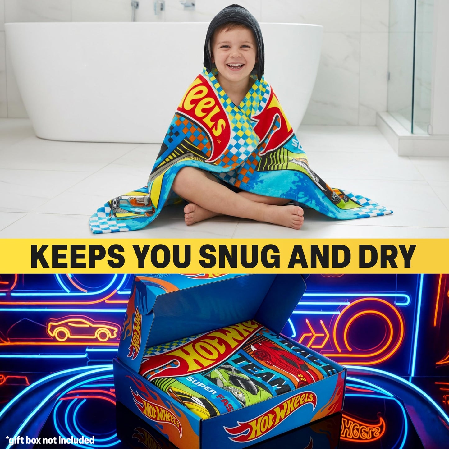 Get Trend Hot Wheels Cars Bath Towels with Hood for Boys, Ages 2-6, One Size Soft and Absorbent Hooded Cotton Beach Towel Wrap, Swimming Pool Poncho, Gifts for Boys (Multi Hot Wheels)