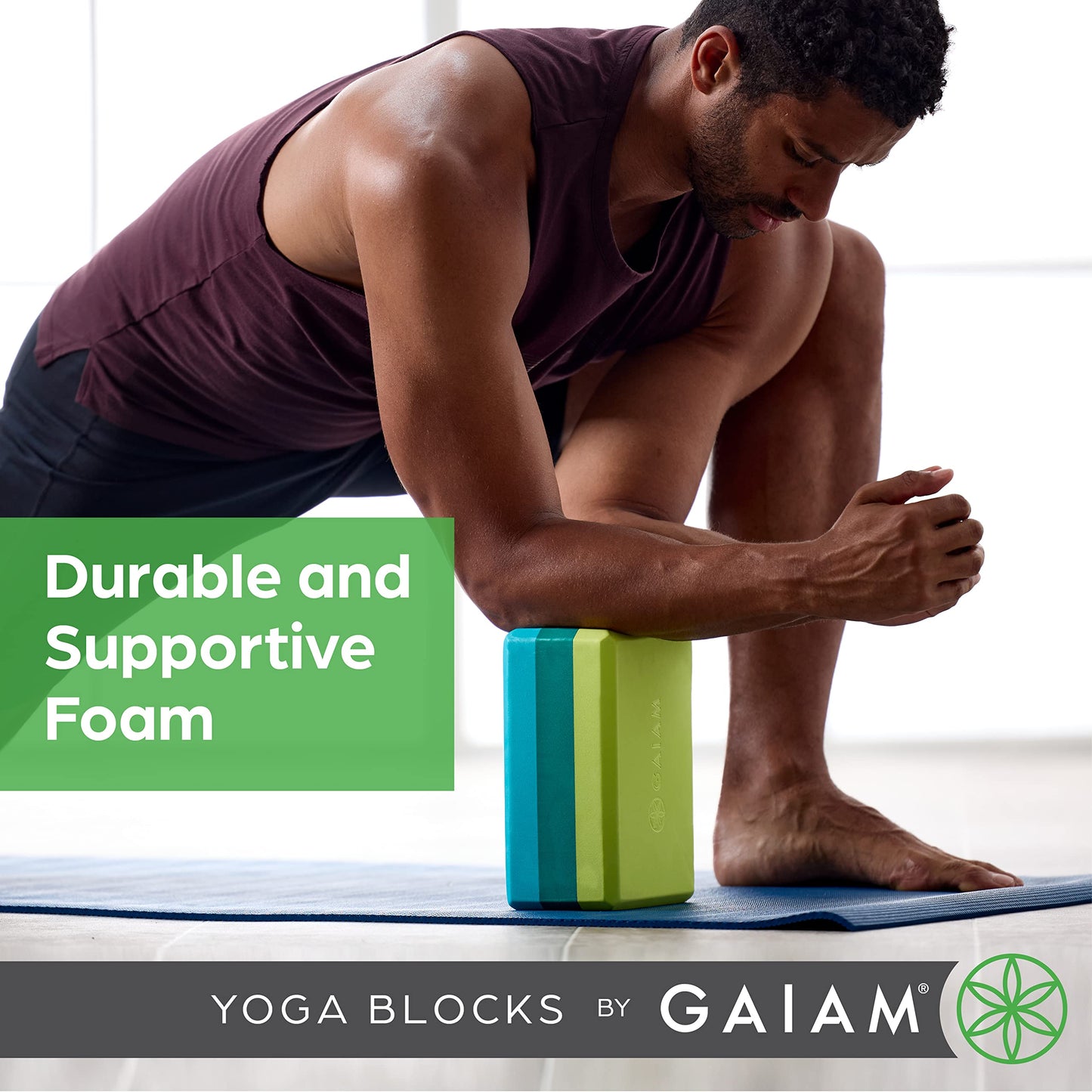 Gaiam Yoga Block - Supportive Latex-Free EVA Foam Soft Non-Slip Surface for Yoga, Pilates, Meditation (Black), 1 EA