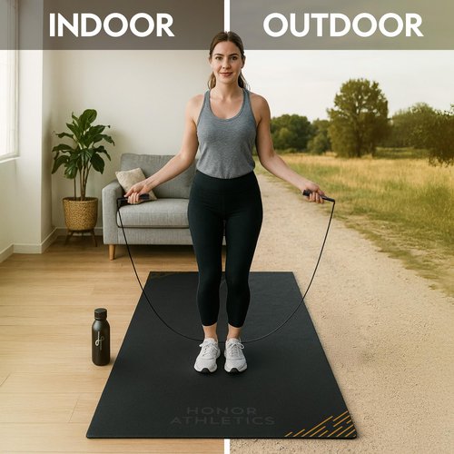 Honor Athletics Premium Jump Rope Mat – 1/4" Thick High-Density Rubber | Non-Slip Surface for Indoor/Outdoor Use | Durable & Odor-Free Skipping Mat (Standard Size – 36" x 48")