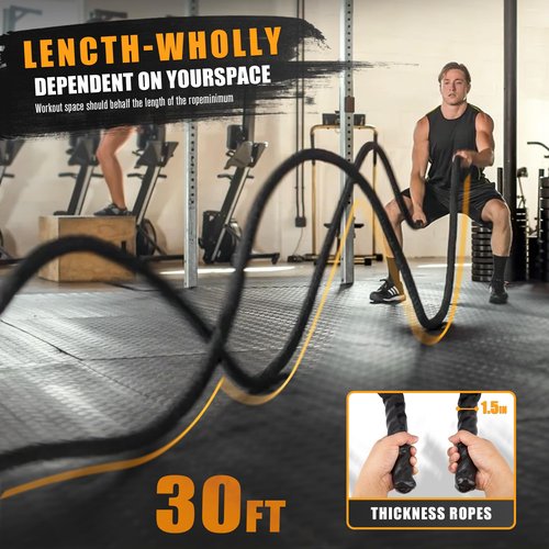 Battle Ropes for Home Gym,Battle Rope 1.5" 30 FT Length,Heavy Exercise Ropes for Workout,for Strength Training Workout Rope,for Workouts Building Muscle Gym Ropes (1.5Inch-30TF)